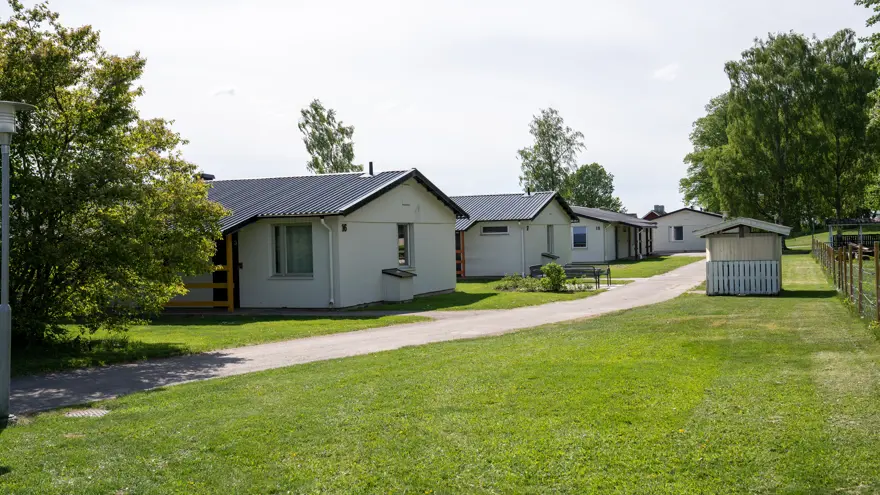 Flera internatboendehus omgivna av gräsmatta och lummiga träd